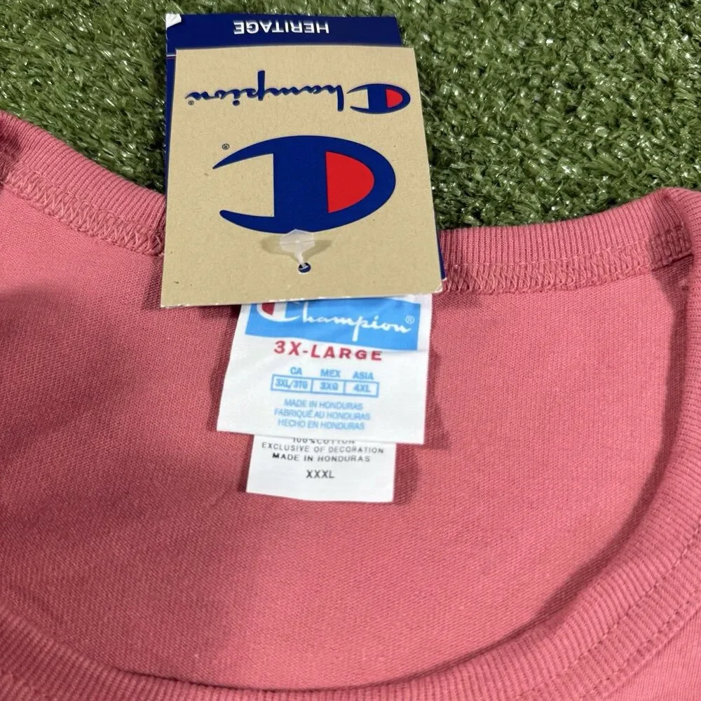 CHAMPION Heritage Textured Script Logo T-Shirt Small Siesta Pink Men’s Size 3XL - Picture 2 of 7